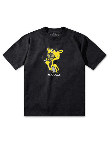 Market Studios Yellow Panther Tee - Washed Black Denim Exchange