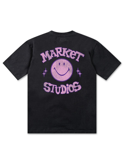 Market Studios Smiley Old School Tee - Washed Black Denim Exchange