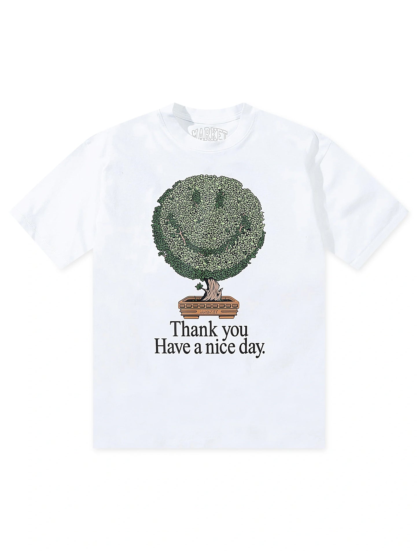 Market Studios Smiley Bonsai Tree Tee - White Denim Exchange