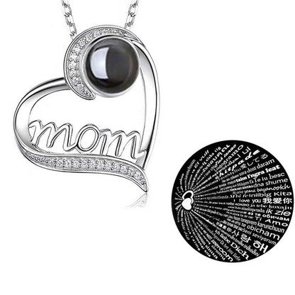 mom letter heart necklace fashion personality 100 languages projection clavicle chain mother's Day