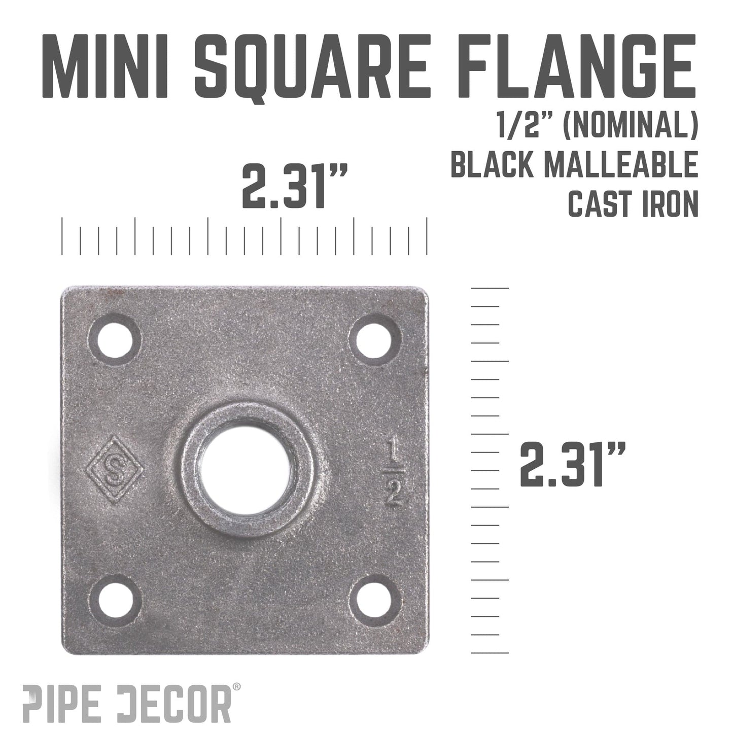 1/2 in. Black Square Mini Flange PIPE DECOR