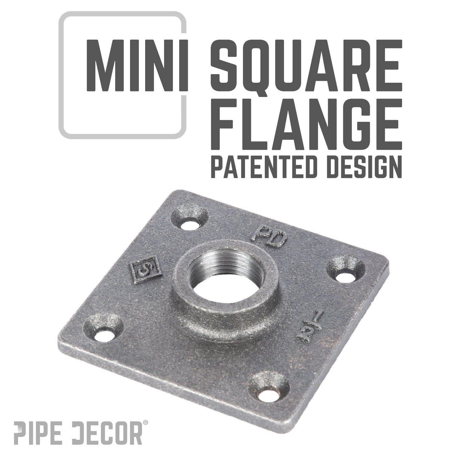 1/2 in. Black Square Mini Flange PIPE DECOR