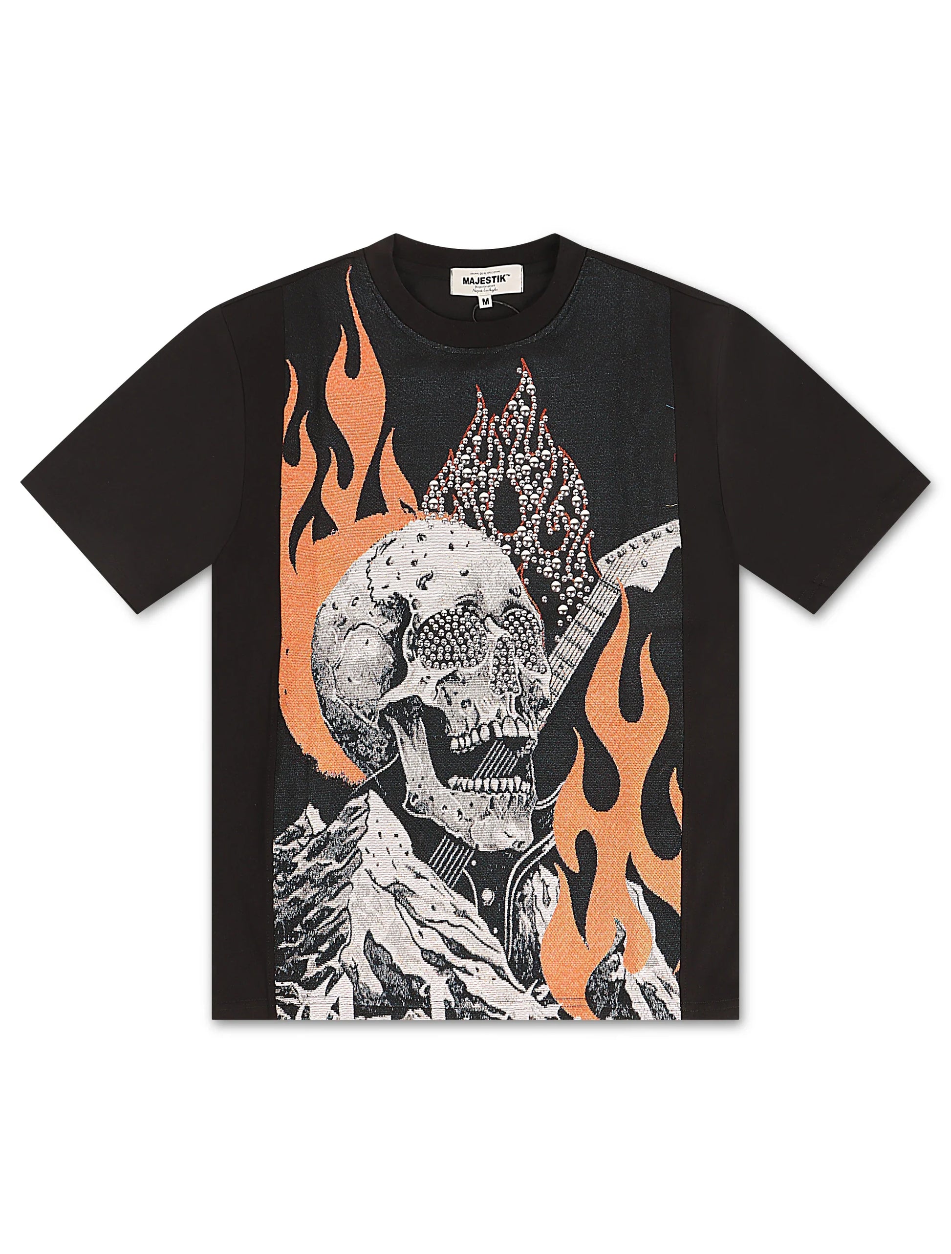 Majestik Mens Rock On Skull Tapestry Jacquard Tee - Black Denim Exchange