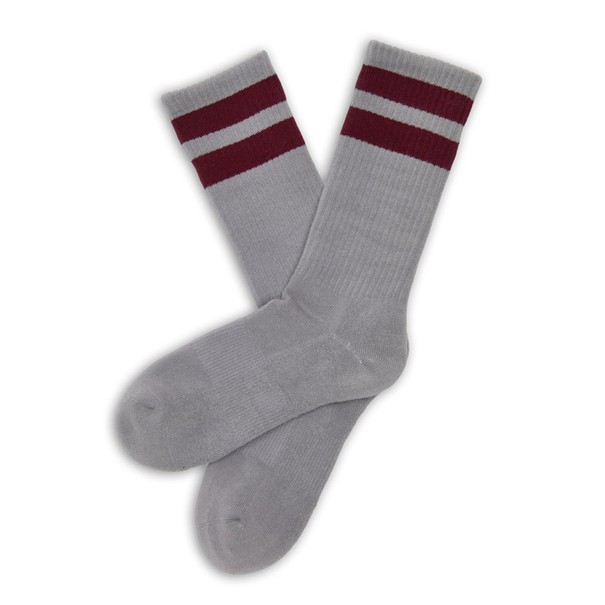 Gray Maroon Retro Stripe Casual Crew Socks DeadSoxy