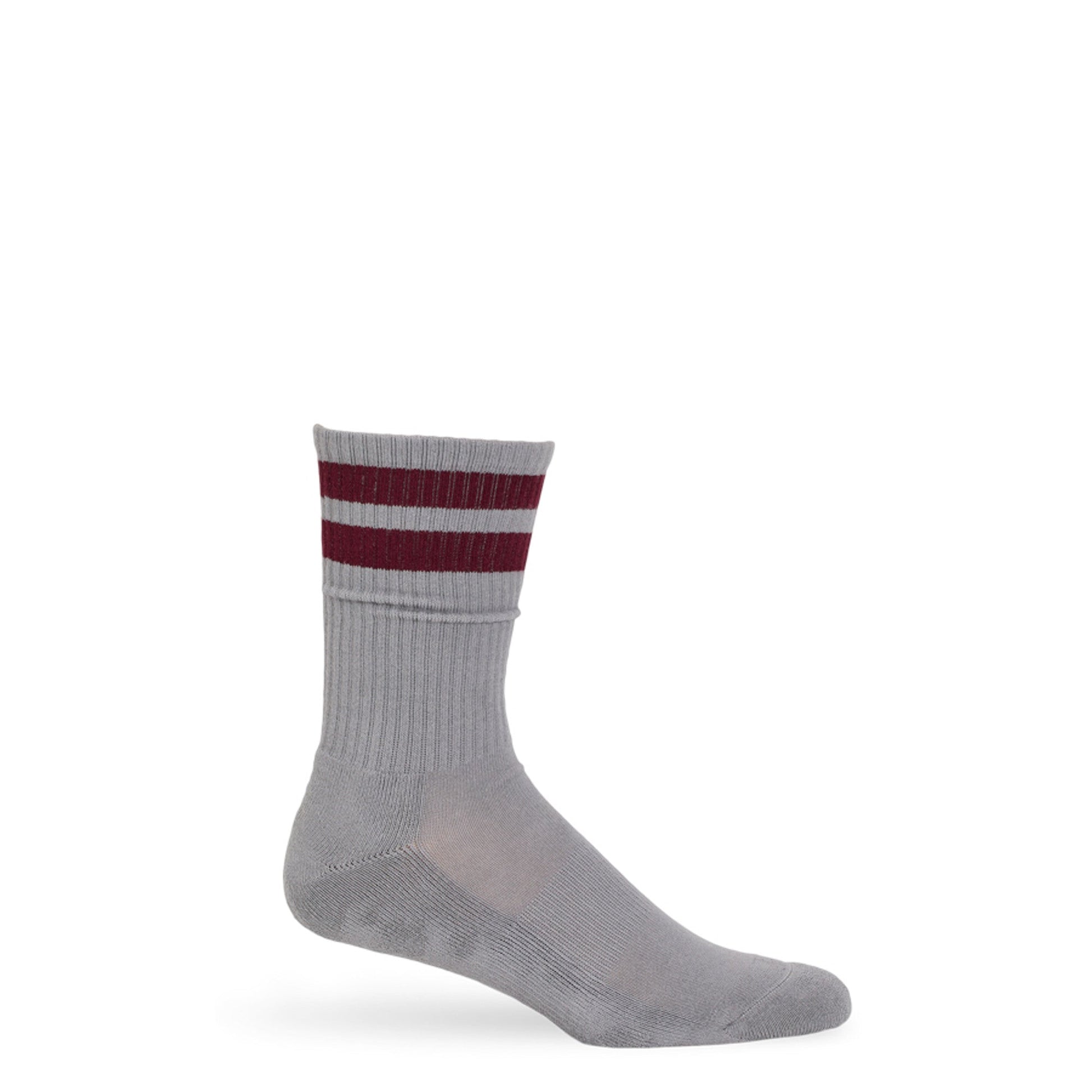 Gray Maroon Retro Stripe Casual Crew Socks DeadSoxy