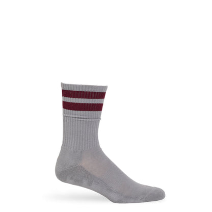 Gray Maroon Retro Stripe Casual Crew Socks DeadSoxy