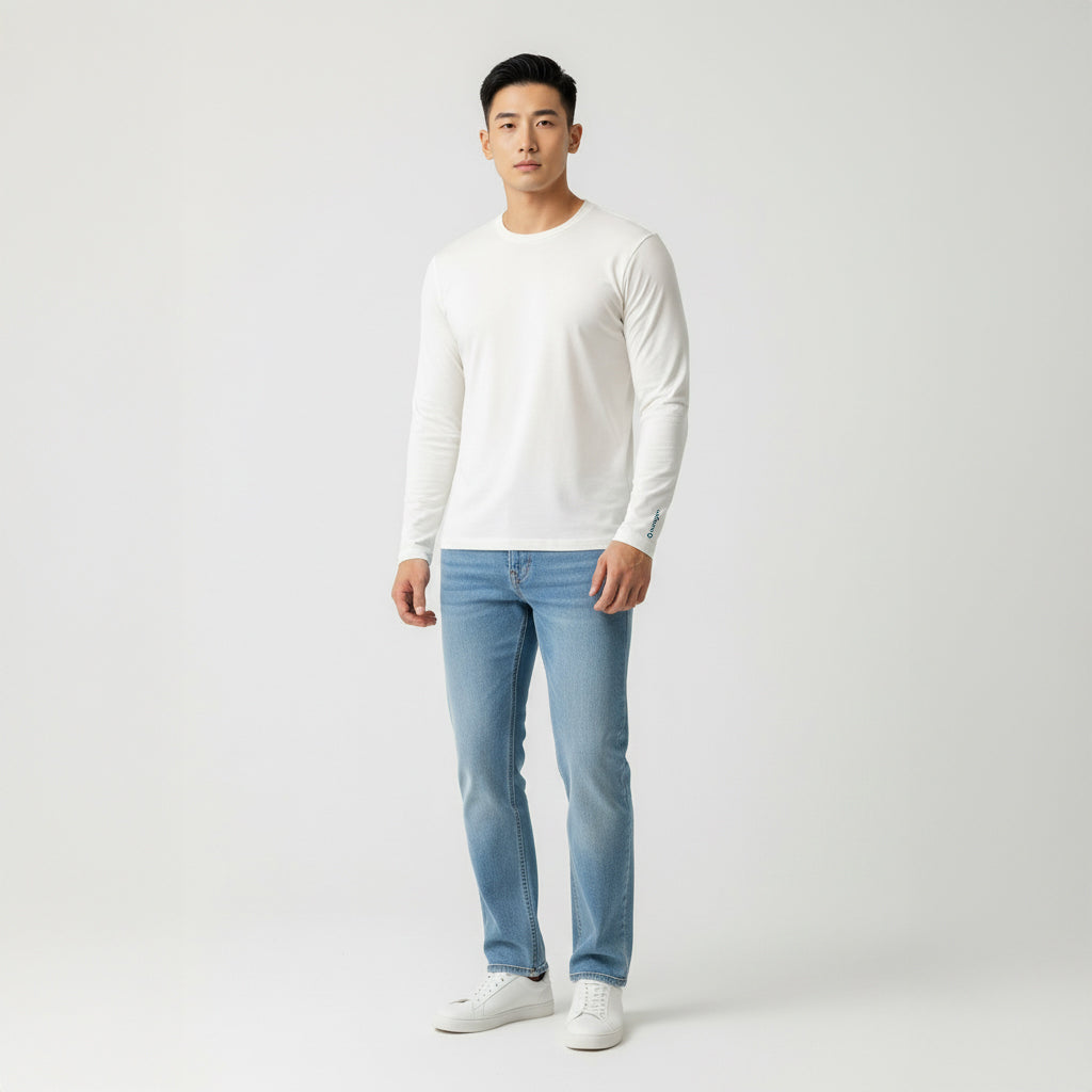 Mason White Long Sleeve Crew Auragen