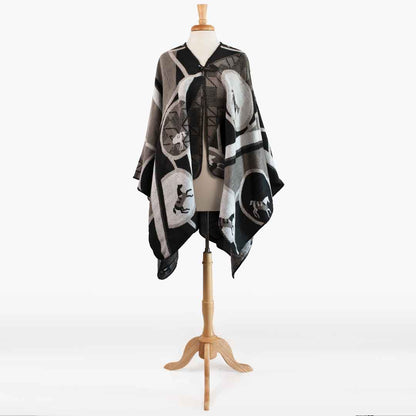 Adina -  Equestrian Motif Shawl in Charcoal Wrap Urban-Equestrian