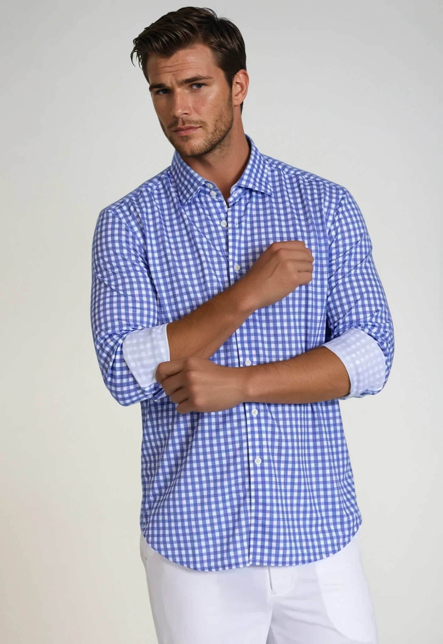 Mauro Long Sleeve Check Tech Shirt - Royal Blue Buki