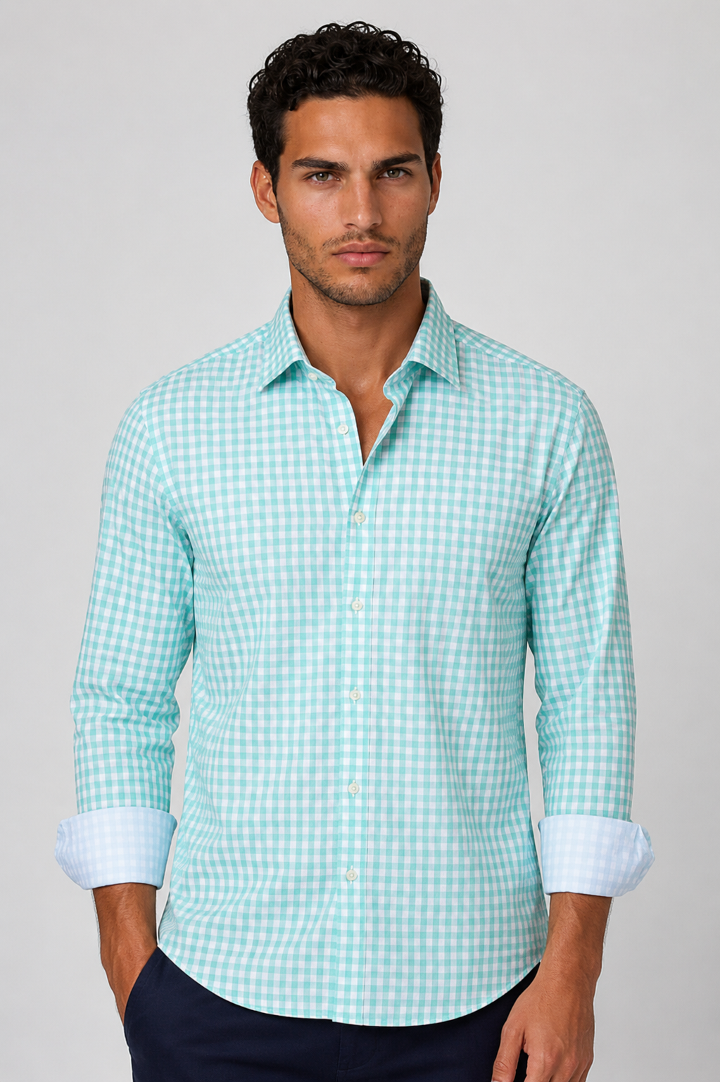 Mauro Long Sleeve Check Tech Shirt - Emerald Buki