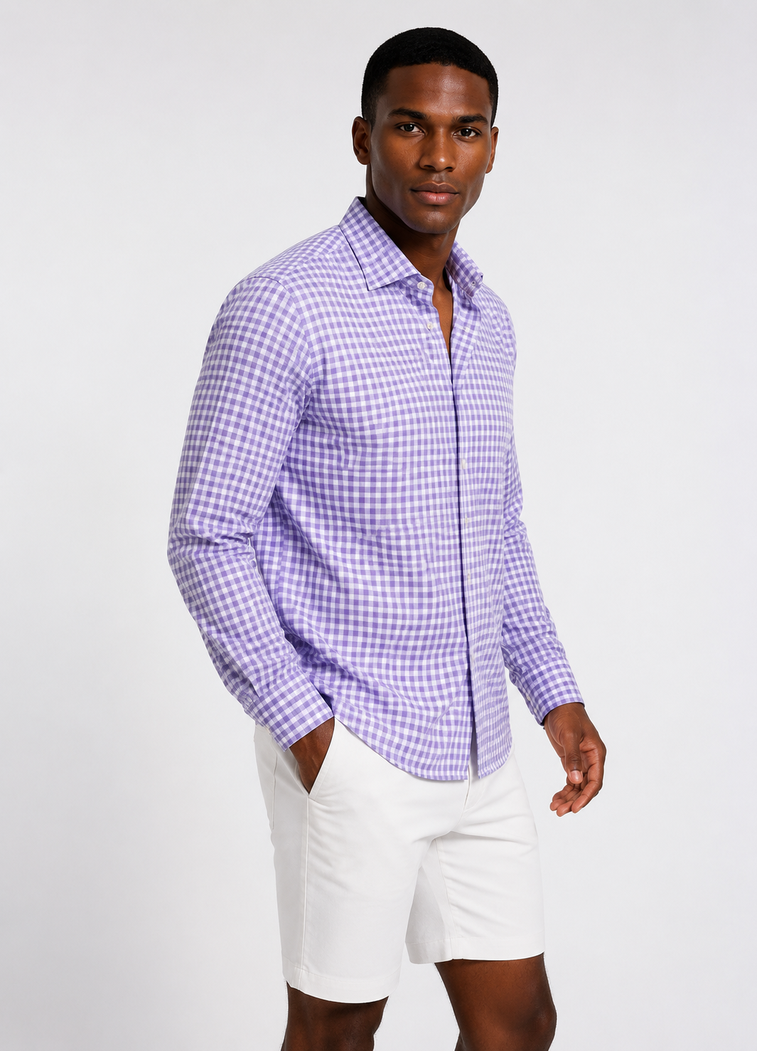 Mauro Long Sleeve Check Tech Shirt - Lavender Buki