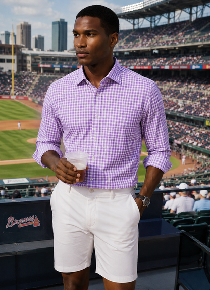 Mauro Long Sleeve Check Tech Shirt - Lavender Buki