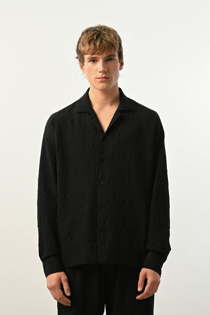 Men's Oversized Shirt Made of Aerobin Fabric with V-Neck Withinblack