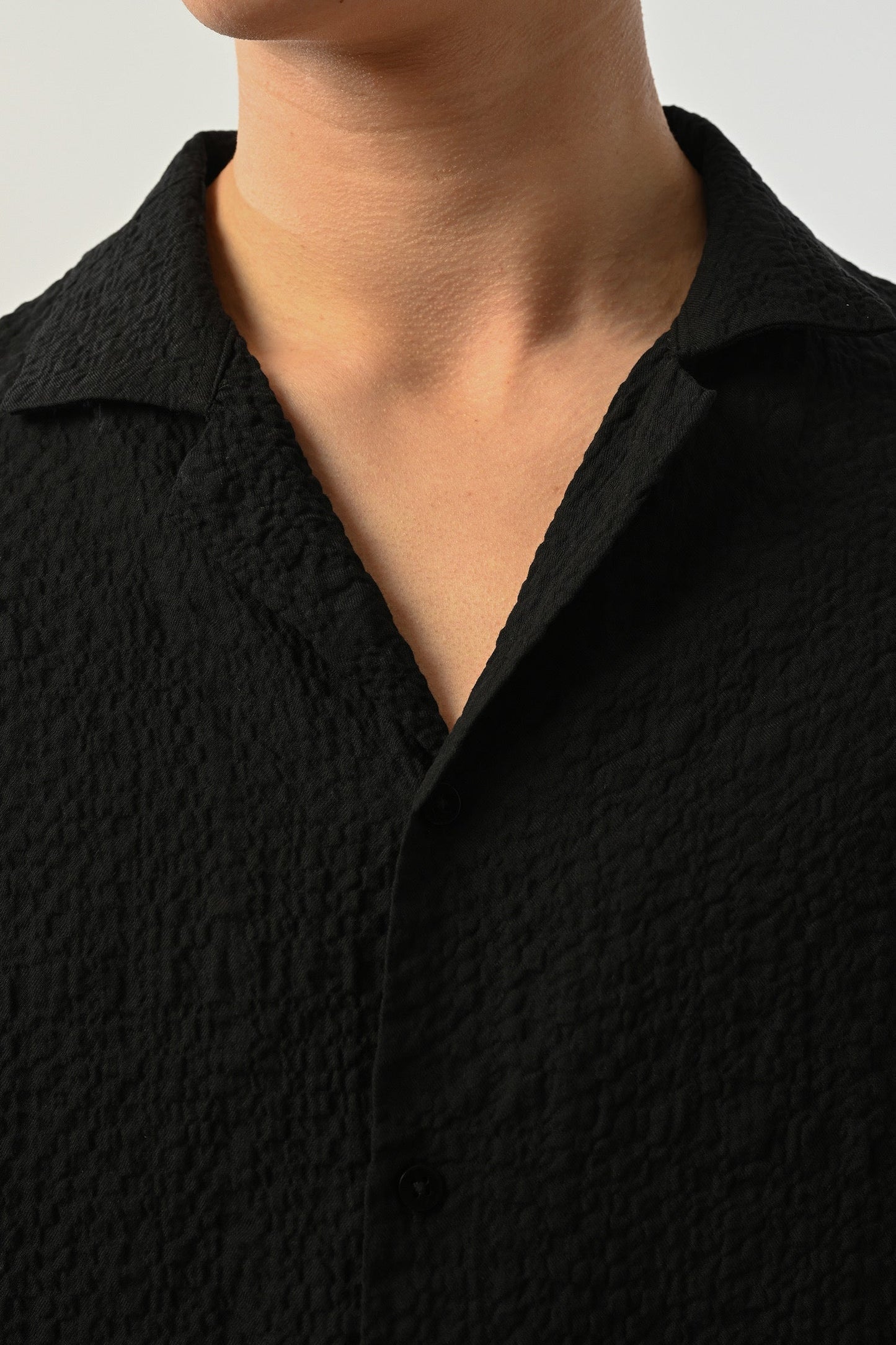 Men's Oversized Shirt Made of Aerobin Fabric with V-Neck Withinblack