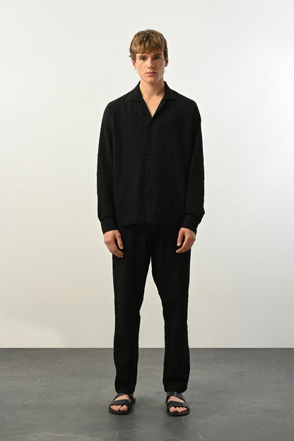 Men's Oversized Shirt Made of Aerobin Fabric with V-Neck Withinblack