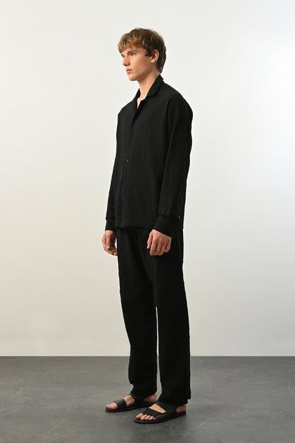 Men's Oversized Shirt Made of Aerobin Fabric with V-Neck Withinblack