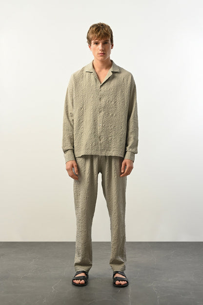 Men's Oversized Shirt Made of Aerobin Fabric with V-Neck Withinblack
