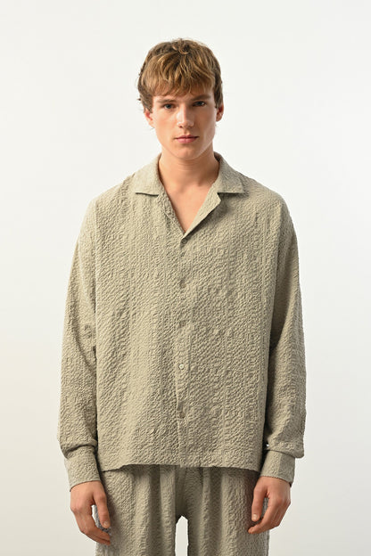 Men's Oversized Shirt Made of Aerobin Fabric with V-Neck Withinblack