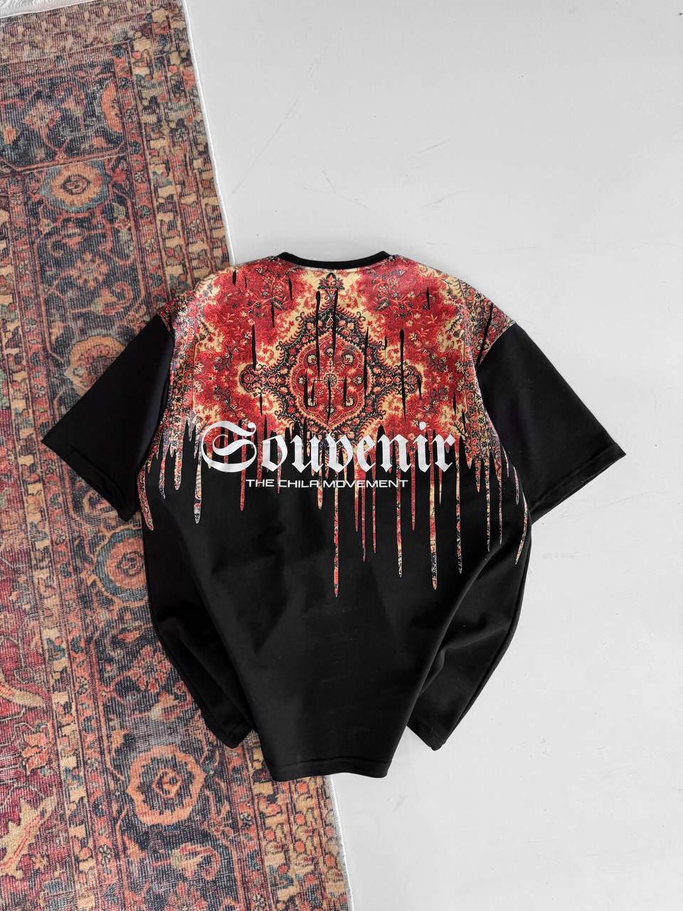 Men's Back Print Cotton T-Shirt / Souven Tapestry Graphic Tee Withinblack