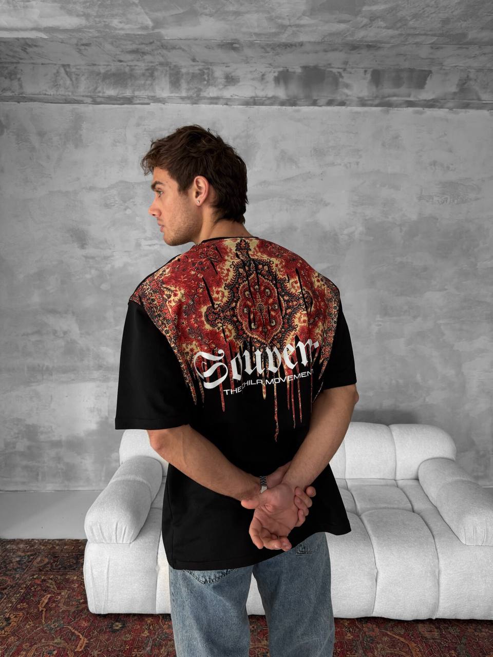 Men's Back Print Cotton T-Shirt / Souven Tapestry Graphic Tee Withinblack