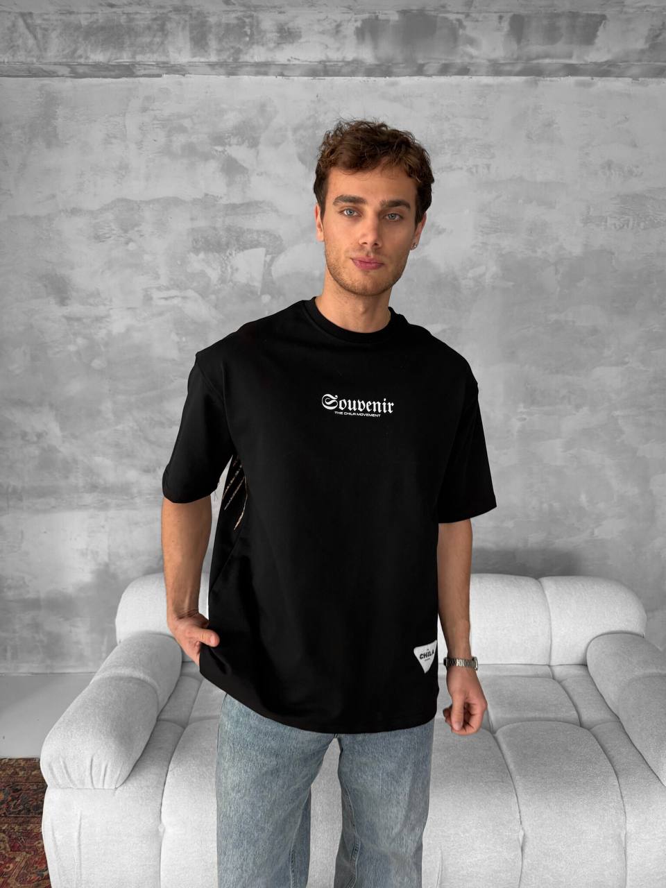 Men's Back Print Cotton T-Shirt / Souven Tapestry Graphic Tee Withinblack