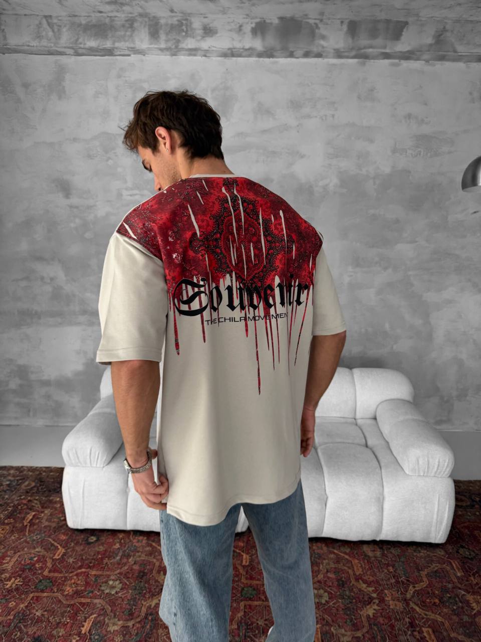 Men's Back Print Cotton T-Shirt / Souven Tapestry Graphic Tee Withinblack