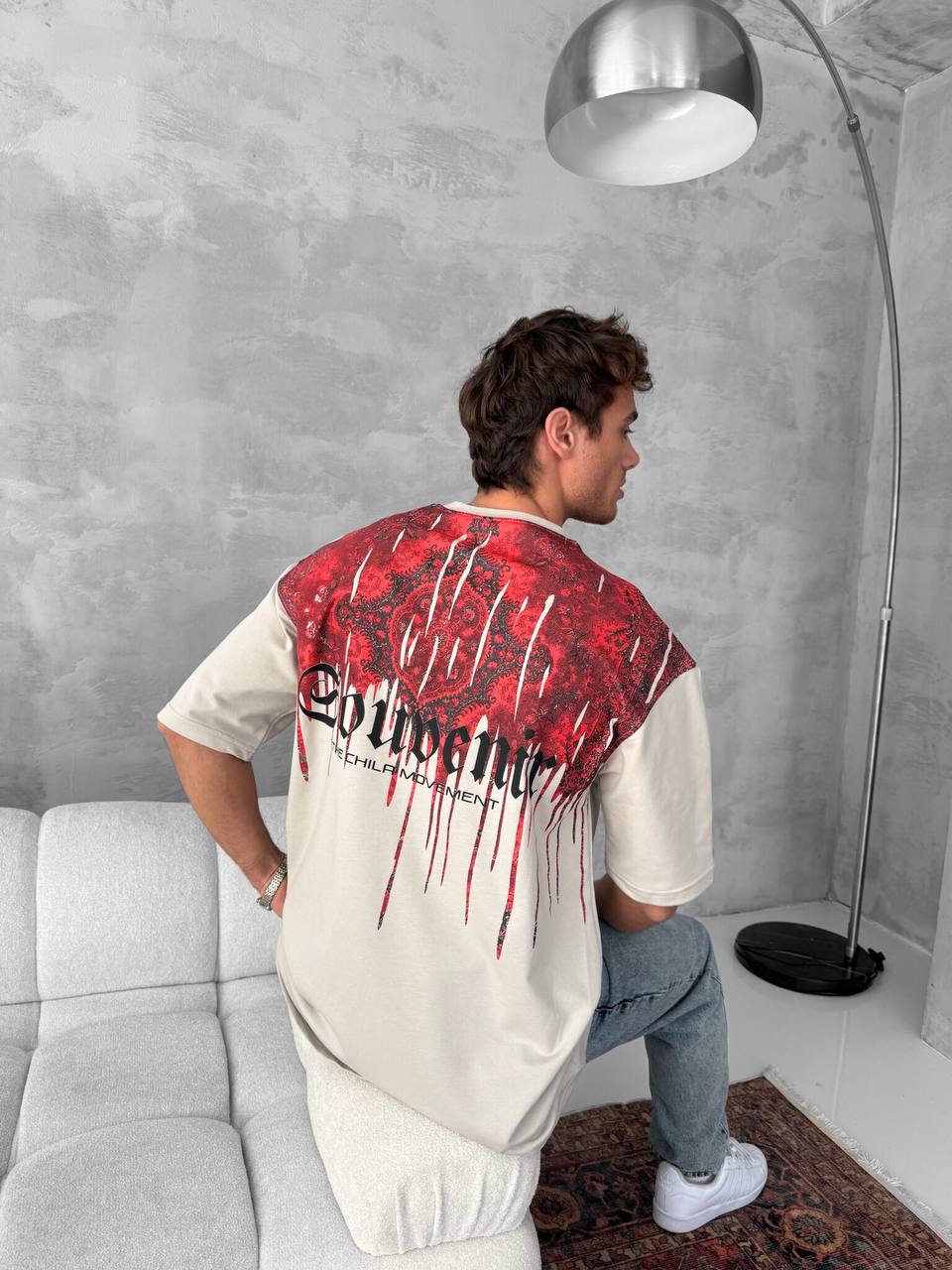 Men's Back Print Cotton T-Shirt / Souven Tapestry Graphic Tee Withinblack
