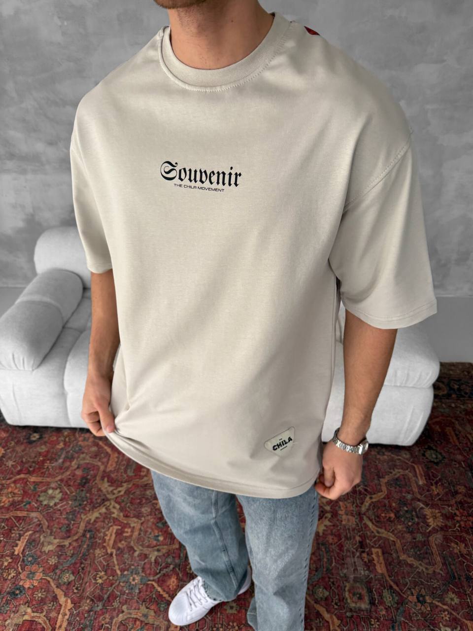 Men's Back Print Cotton T-Shirt / Souven Tapestry Graphic Tee Withinblack
