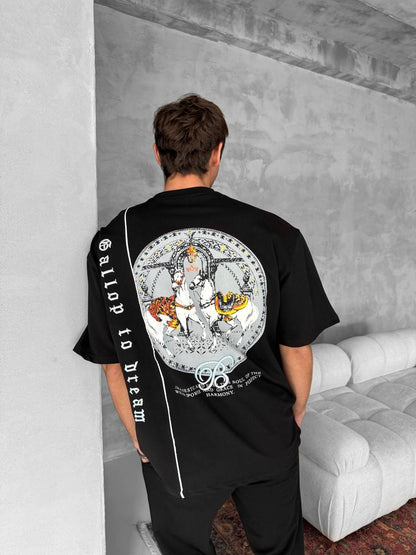 Men's Cotton T-Shirt with Detailed Back Print / Horse & Rider Graphic Tee Withinblack
