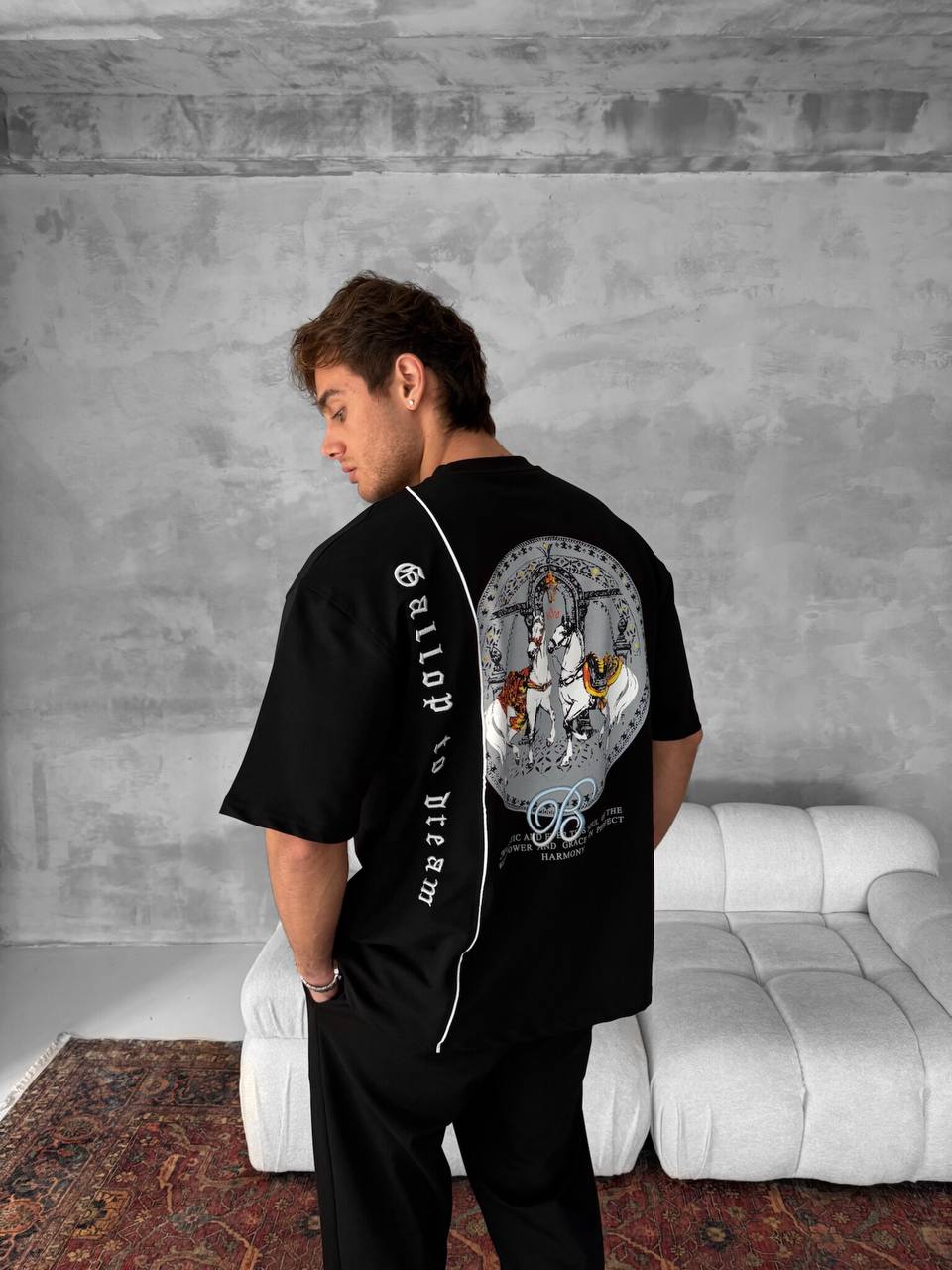 Men's Cotton T-Shirt with Detailed Back Print / Horse & Rider Graphic Tee Withinblack