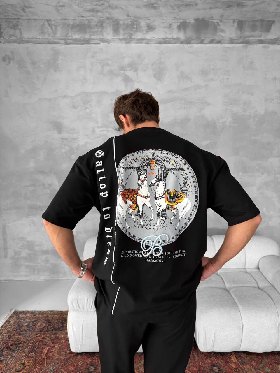 Men's Cotton T-Shirt with Detailed Back Print / Horse & Rider Graphic Tee Withinblack
