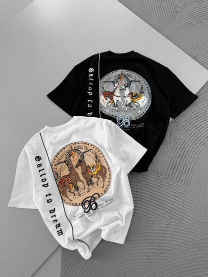 Men's Cotton T-Shirt with Detailed Back Print / Horse & Rider Graphic Tee Withinblack