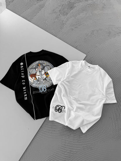 Men's Cotton T-Shirt with Detailed Back Print / Horse & Rider Graphic Tee Withinblack