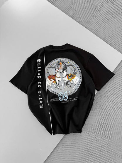 Men's Cotton T-Shirt with Detailed Back Print / Horse & Rider Graphic Tee Withinblack
