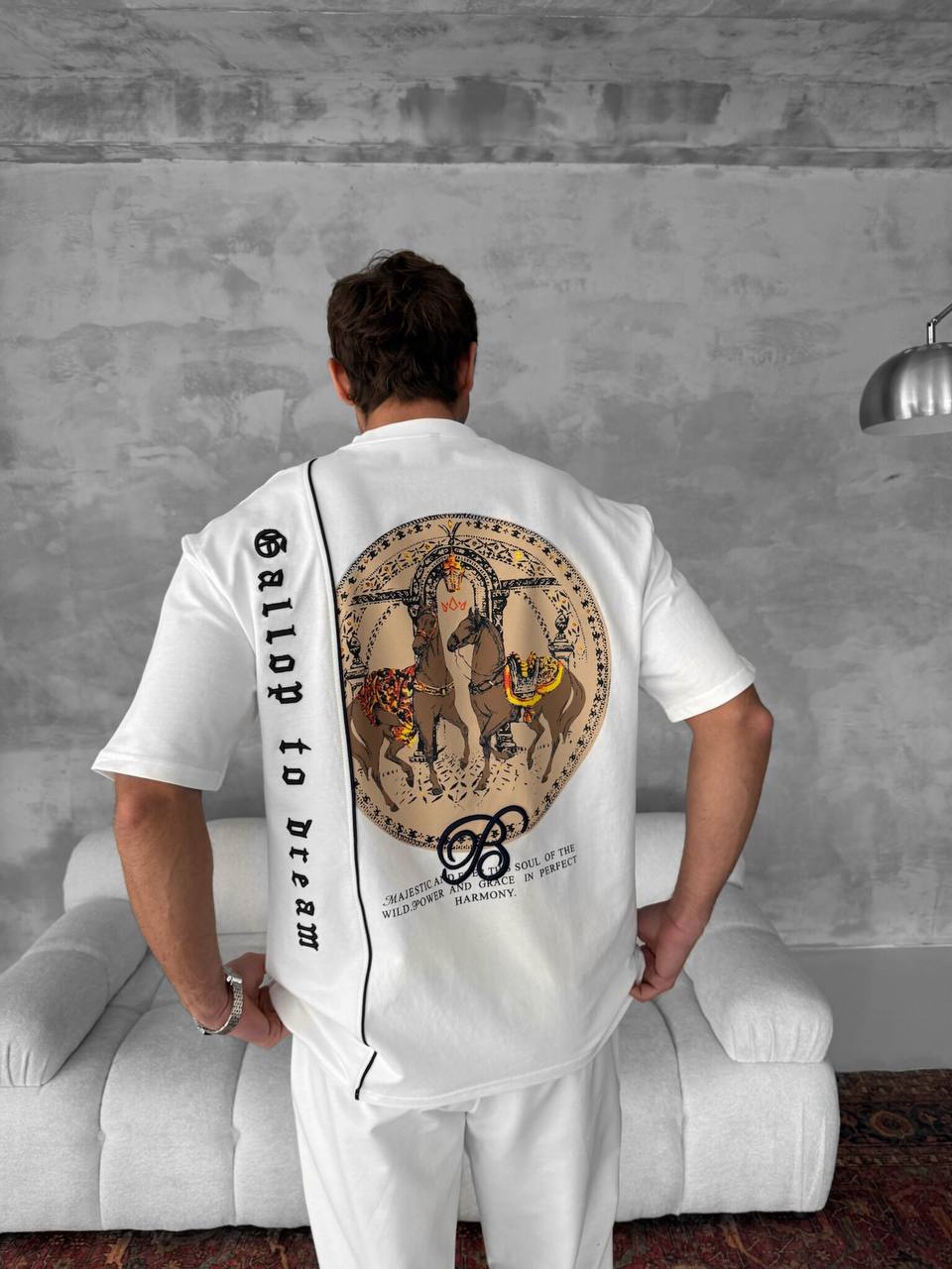 Men's Cotton T-Shirt with Detailed Back Print / Horse & Rider Graphic Tee Withinblack