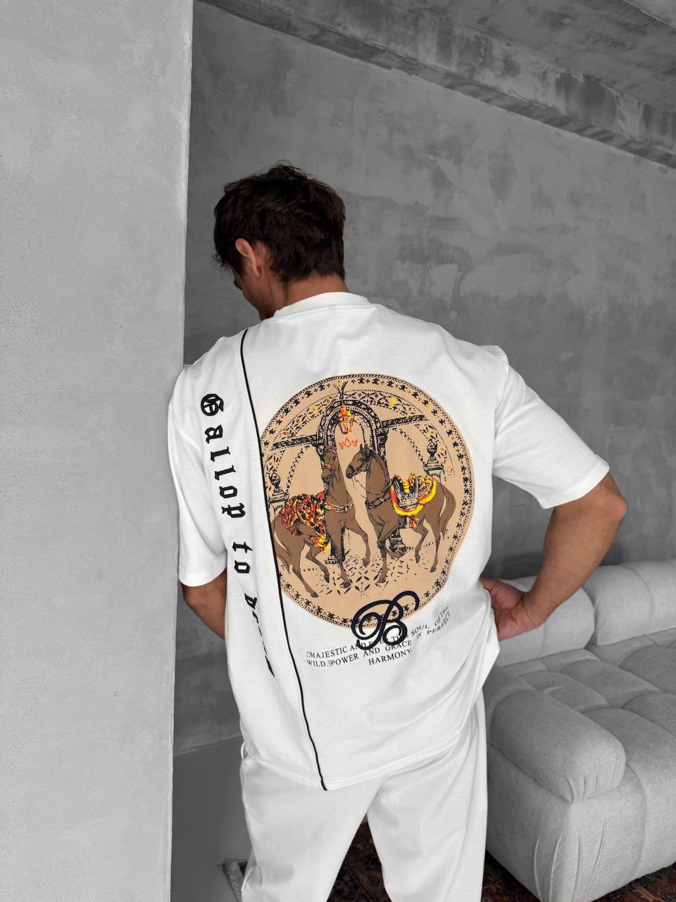 Men's Cotton T-Shirt with Detailed Back Print / Horse & Rider Graphic Tee Withinblack