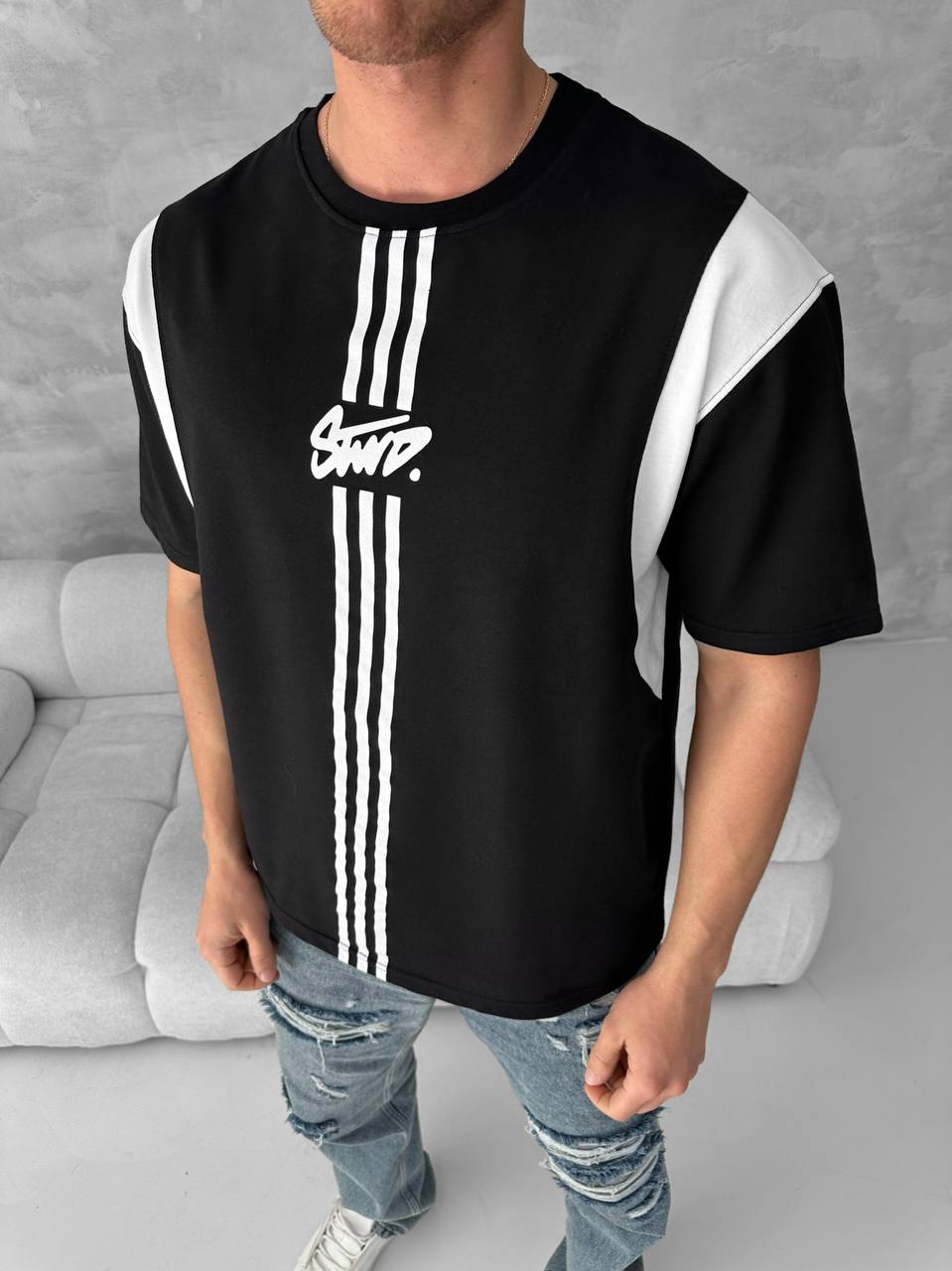 Men’s Graphic Logo T-Shirt – Stripe Cotton Tee Withinblack