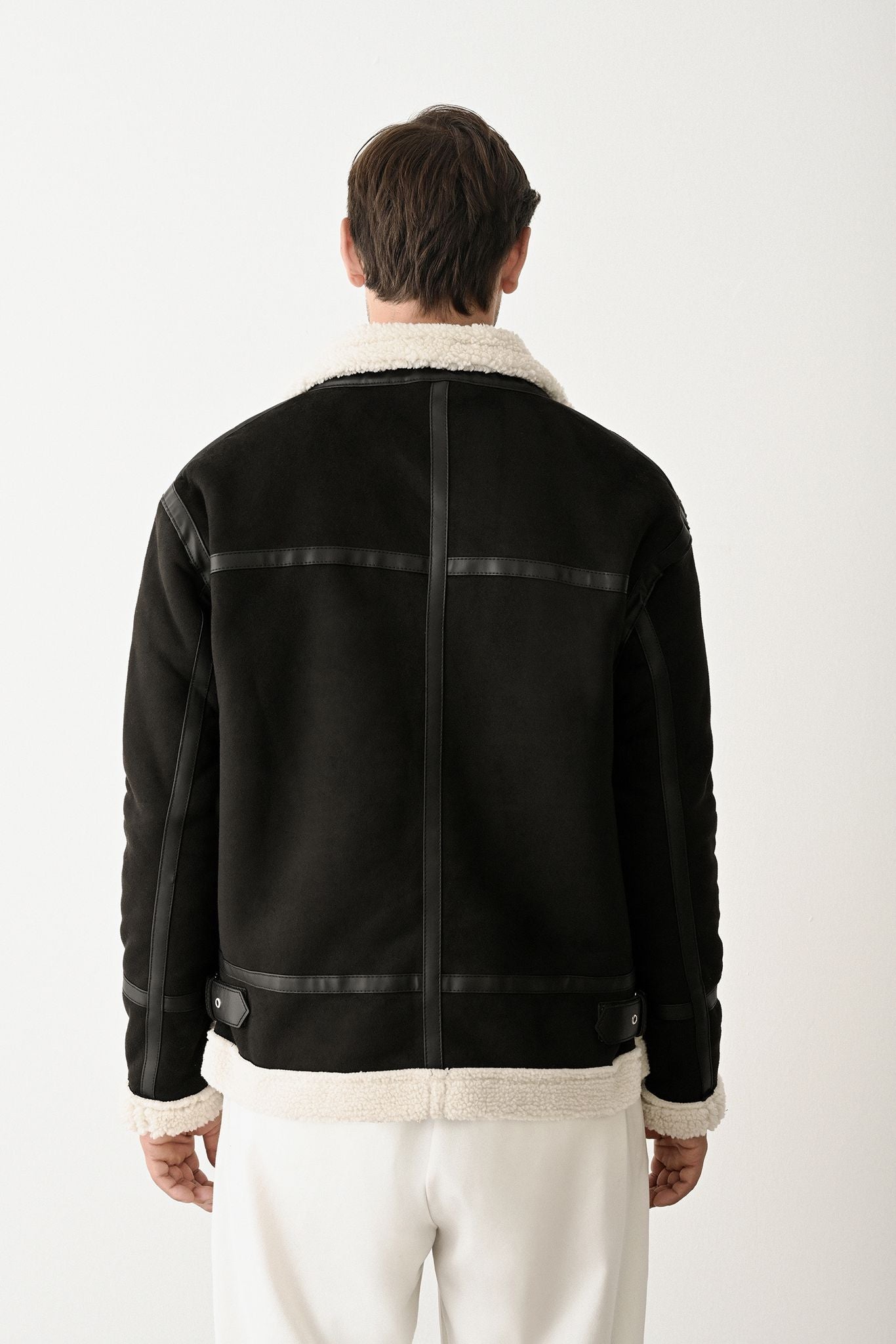 Stylish Faux Leather Bomber Jacket Withinblack