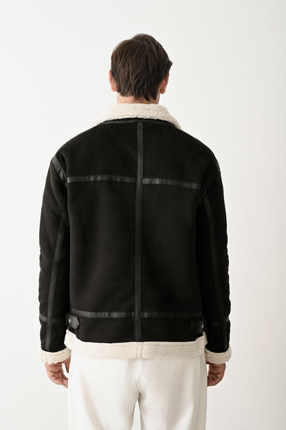 Stylish Faux Leather Bomber Jacket Withinblack