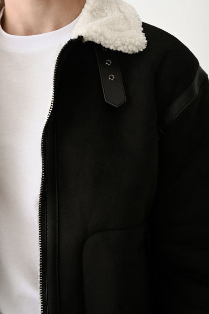 Stylish Faux Leather Bomber Jacket Withinblack