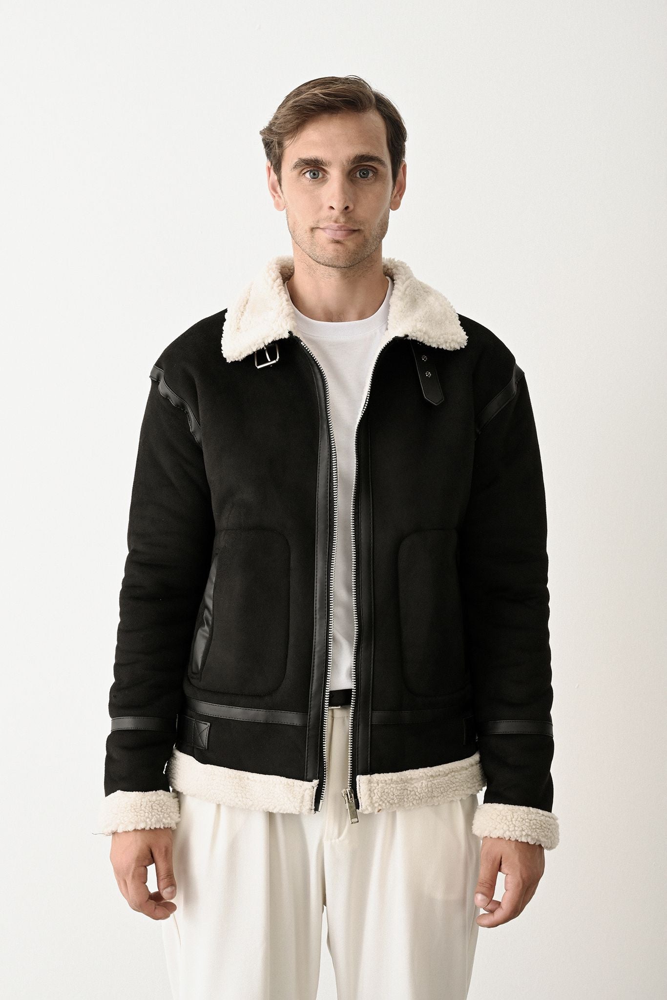 Stylish Faux Leather Bomber Jacket Withinblack