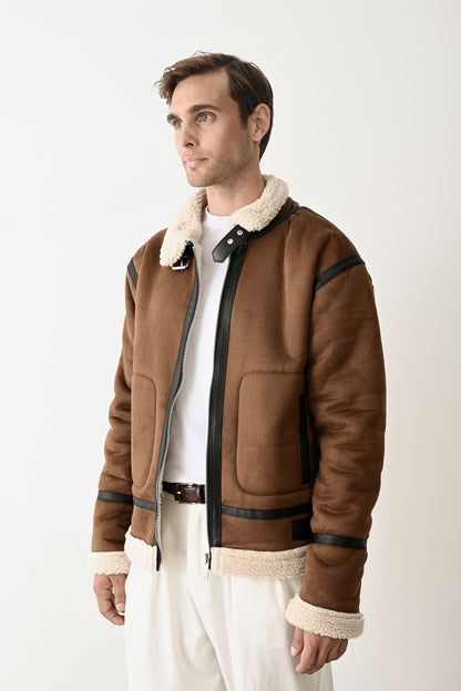Stylish Faux Leather Bomber Jacket Withinblack