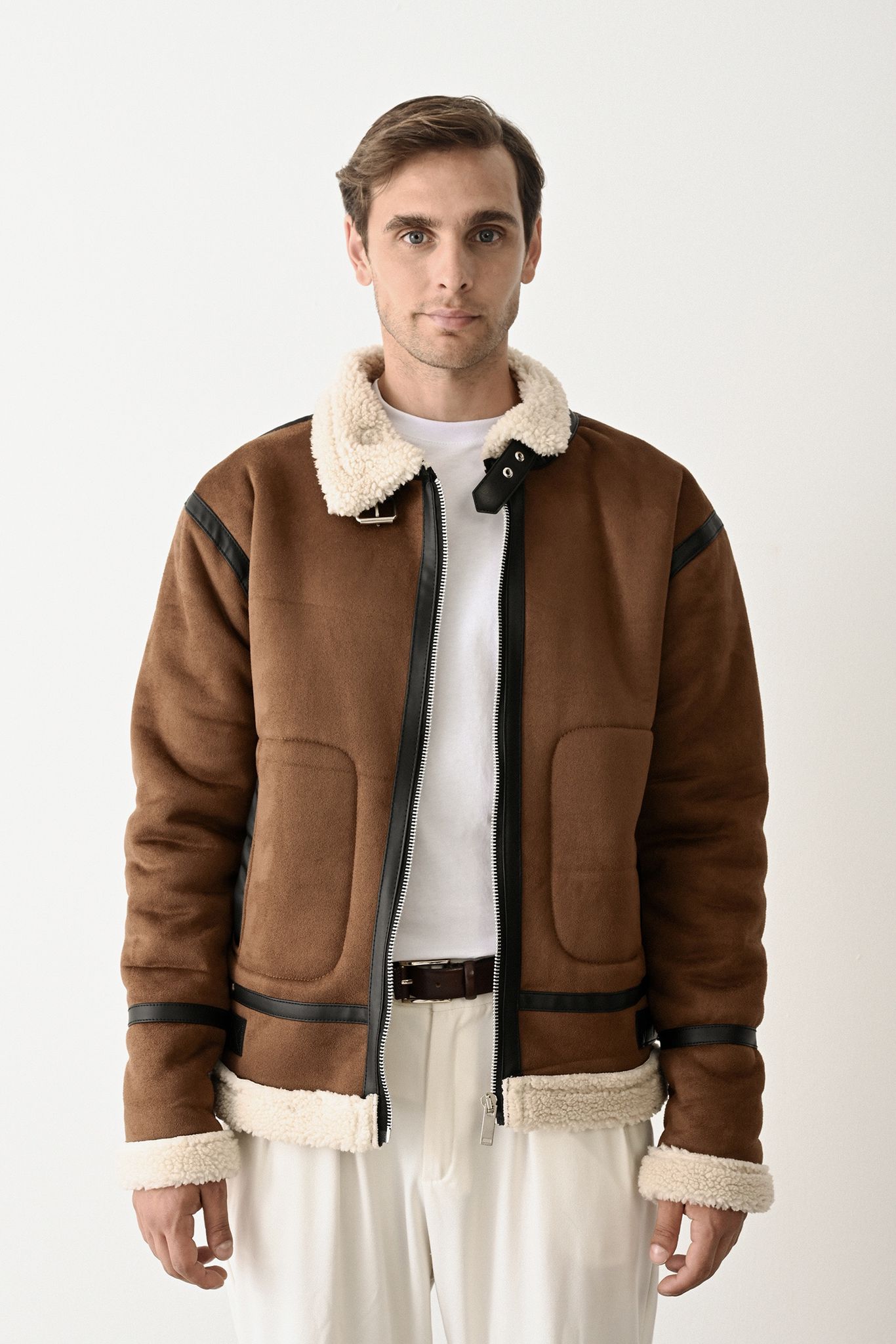 Stylish Faux Leather Bomber Jacket Withinblack