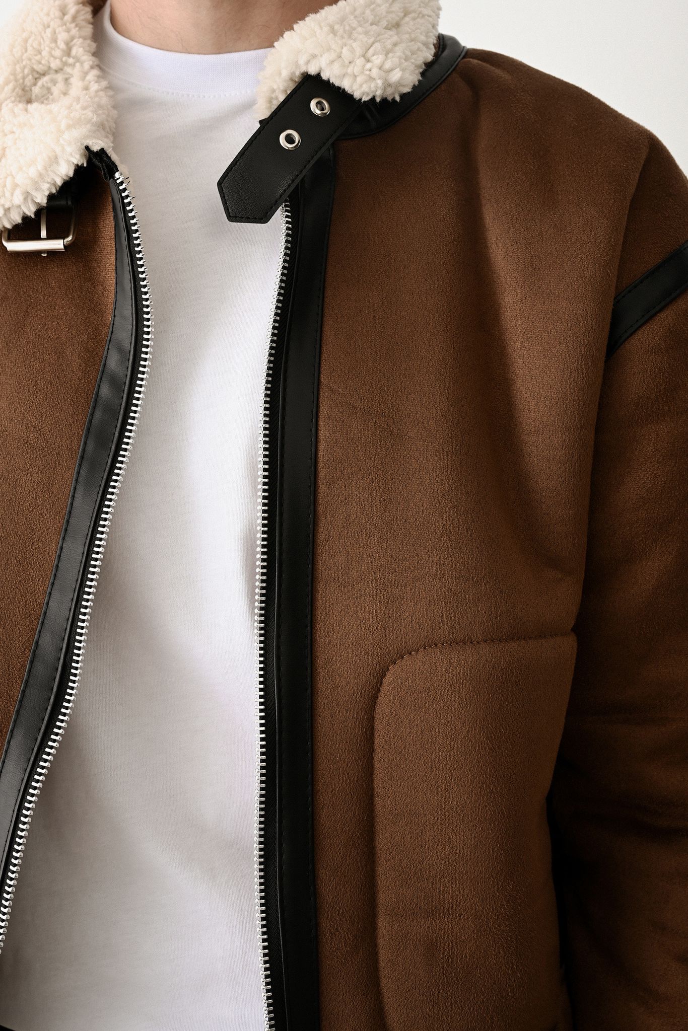 Stylish Faux Leather Bomber Jacket Withinblack