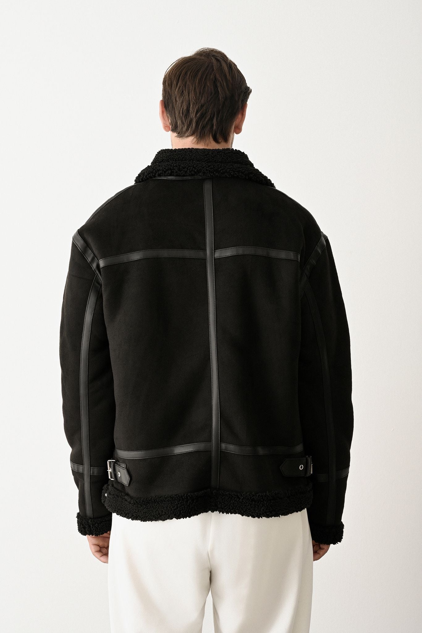 Stylish Faux Leather Bomber Jacket Withinblack