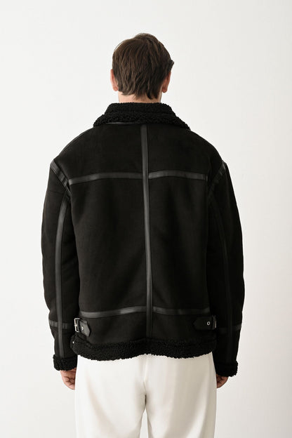 Stylish Faux Leather Bomber Jacket Withinblack
