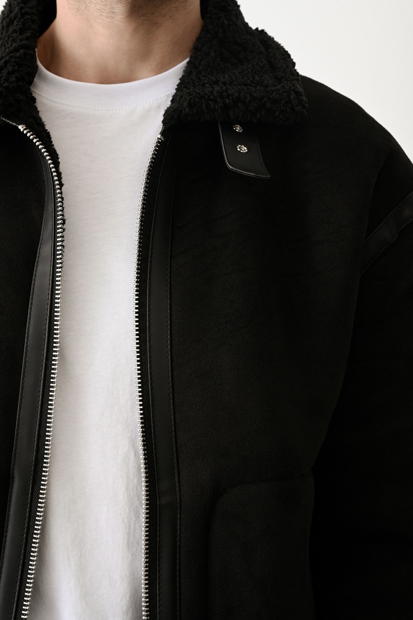 Stylish Faux Leather Bomber Jacket Withinblack