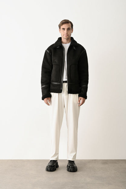Stylish Faux Leather Bomber Jacket Withinblack