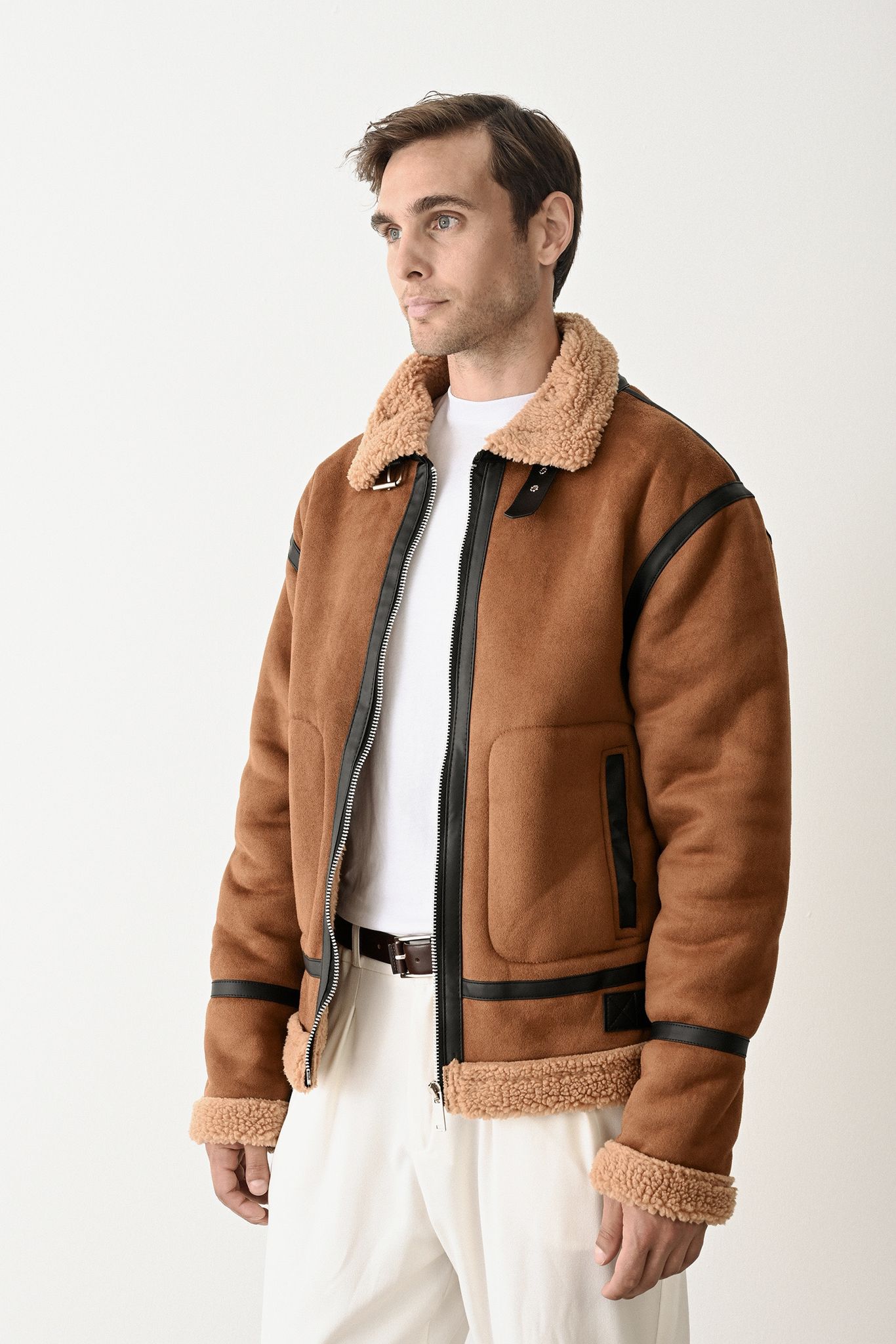 Stylish Faux Leather Bomber Jacket Withinblack