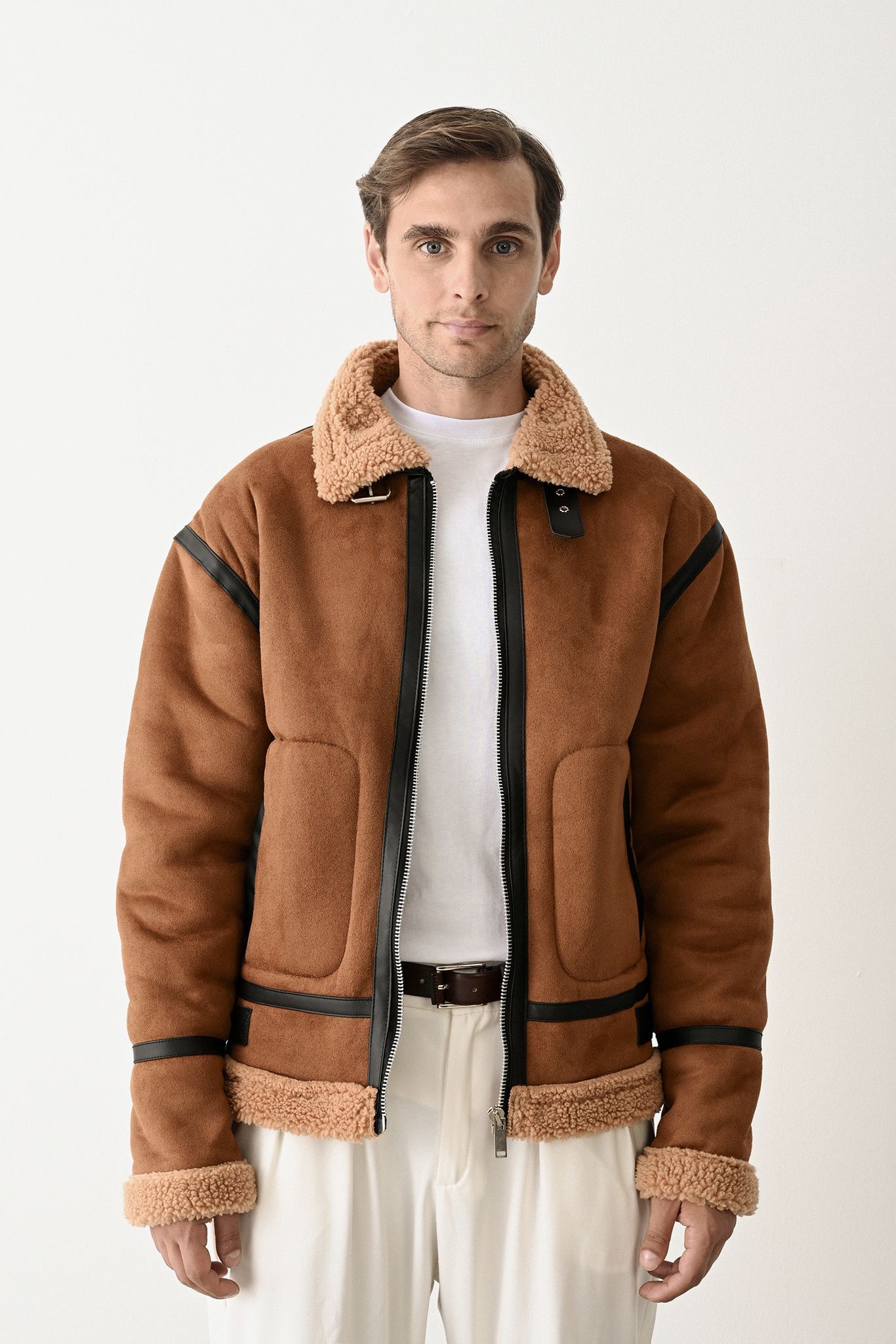 Stylish Faux Leather Bomber Jacket Withinblack